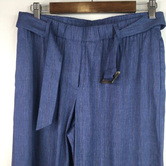 J. Jill Linen Stretch Wide Leg Blue Striped Belted Pants Size S. NWT - Picture 4 of 9